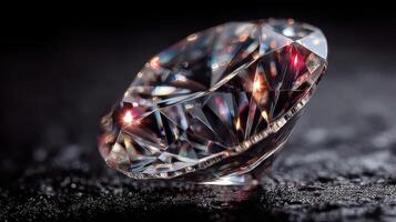 Beautiful diamond sparkling under soft light on a dark surface highlighting its cut and clarity while showcasing its brilliance and shine photo