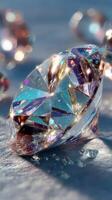Shimmering crystal cut in sunlight creates mesmerizing reflections and highlights intricate facets and colors photo