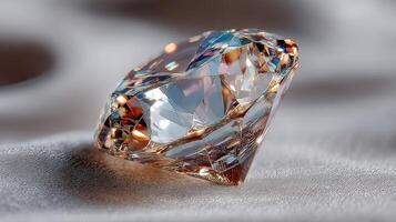 Sparkling diamond showcasing intricate cuts and clarity against a soft background in natural light photo