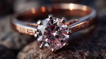 Elegant diamond ring on a textured surface showcasing intricate craftsmanship and brilliance photo
