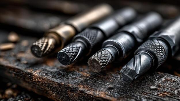 herramientas en un de madera superficie exhibiendo diferente diseños y funciones, destacando artesanía en un taller ajuste foto