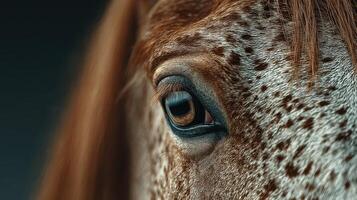 Close up of a beautiful horse eye showcasing unique spots and gentle expression in a serene environment photo