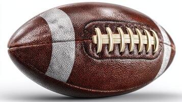 High-quality leather football resting on a plain surface showcasing craftsmanship and details of stitching and texture photo