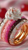 Colorful dessert-inspired rings on a soft pastel background showcasing creativity and craftsmanship photo
