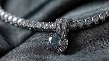 Stunning diamond necklace displayed on elegant fabric showcasing luxurious craftsmanship and timeless beauty photo