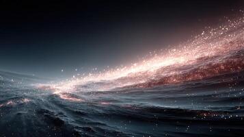 Vision of distant galaxies glowing in the dark universe with sparkling light particles in an ethereal cosmic landscape photo