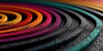 Colorful concentric circles made from textured materials create an abstract art piece with vibrant hues and patterns photo