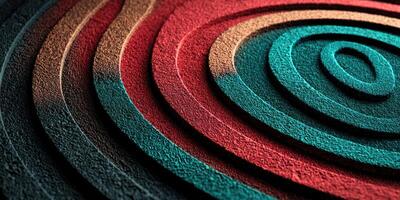 Colorful concentric patterns displayed on a textured surface in an abstract design with vibrant hues and varying shades photo