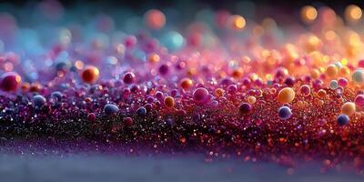 Colorful abstract texture of shiny spheres reflecting light in vibrant hues during evening time photo