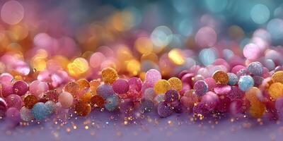 Colorful sparkling glitter in vibrant shades creating an enchanting background for festive decorations photo