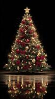 Beautifully decorated Christmas tree with lights and ornaments in a festive setting for the holiday season photo