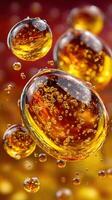 Colorful bubbles floating in a liquid with vibrant warm tones creates a mesmerizing and dynamic visual experience photo