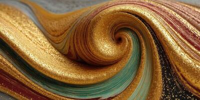 Swirling patterns of gold, turquoise, and red create an artistic display of color and texture in a unique design photo