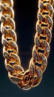 Intricate gold chain with diamond accents displayed against a dark backdrop highlighting its elegance and craftsmanship photo