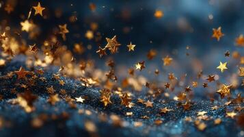 Golden stars scatter across a dark background, creating a magical atmosphere during a festive celebration at night photo