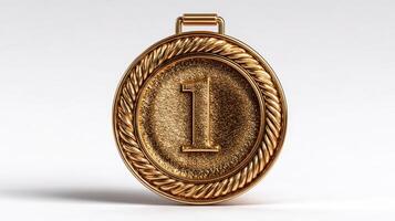 Gold medal displaying the number one as symbol of achievement and success in competitive sports or activities photo