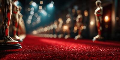 Glistening awards line the red carpet at an extravagant ceremony for outstanding achievements in film photo