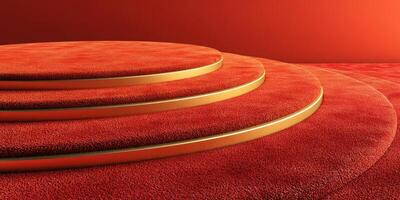 Elegant red carpet stages with golden edges create a striking visual in a warm event setting photo