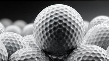 White golf balls arranged in a pattern showcasing their dimpled texture on a dark background photo