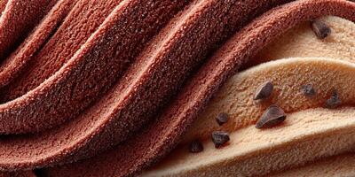 Creamy chocolate and vanilla swirls create a delicious layered dessert sensation at a local ice cream parlor photo