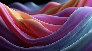 Colorful fabric waves flow elegantly in soft light creating a serene abstract pattern in vivid hues photo
