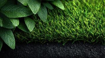 Lush green grass and vibrant leaves create a serene outdoor setting with a natural aesthetic appeal photo