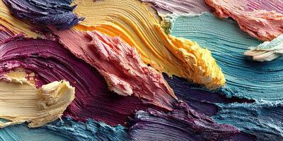 Vibrant abstract painting showcasing dynamic texture and color blending in artistic expression photo