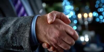 Hands clasped in anticipation during a formal gathering at night, a backdrop of soft lights enhances the ambiance of professionalism and celebration photo