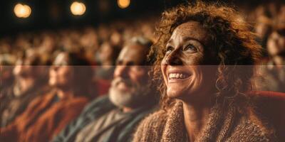 Audience enjoys a performance in a theater, showcasing emotions of joy and connection among attendees during an evening show photo