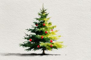 Decorative Christmas tree with colorful ornaments set in a simple watercolor style on textured background photo