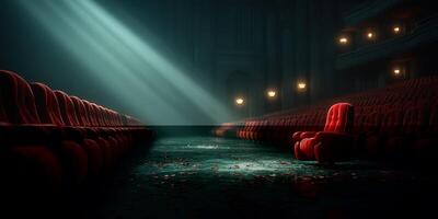 Empty theater with broken light creating an atmospheric mood photo