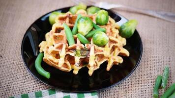 Vegetable waffles with Brussel sprouts and green beans video