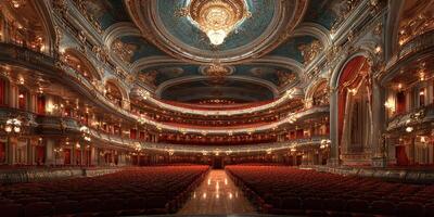 Luxurious theater interior showcasing elaborate architecture and rich decor during a performance evening photo