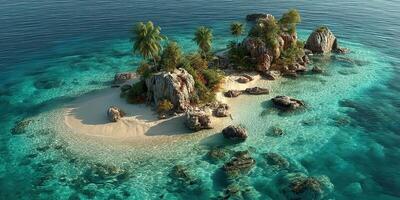 Beautiful tropical island with clear turquoise water and rocky formations near the shore in a serene natural setting photo