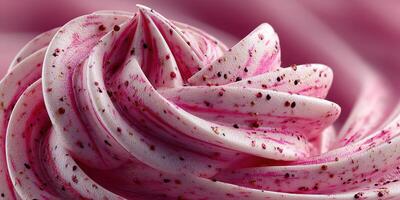 Delicious pink frosting swirled into a rose shape at a baking event in a sunny kitchen photo