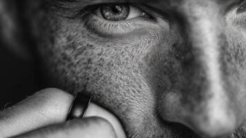 Man contemplating life with ring in hand during intimate moment in black and white photo