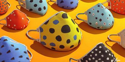 Colorful patterned masks arranged on a bright background during a vibrant market display photo