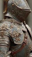 Intricate details adorn a knight's armor showcasing exceptional craftsmanship in a historical setting photo