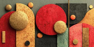 Artistic composition of colorful geometric shapes within a modern design framework showcasing bold colors and textures photo