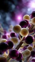 Colorful molecular structures illuminated against a dark background showcasing intricate biological details photo
