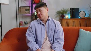 Man guy at home suffers from unfair situation problem break up depressed, feeling bad, burnout video