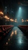 Elegant theater interior with plush seating and atmospheric lighting captures the essence of a dramatic performance space photo