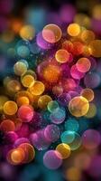 Colorful bokeh effect creates vibrant and mesmerizing background with blurred lights and colors in an abstract design photo