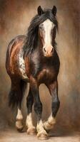 Beautiful horse walking gracefully in a studio setting with a textured background during golden hour lighting photo