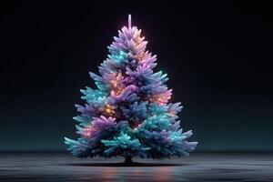 Artificially illuminated Christmas tree with vibrant colors in a dark setting during the holiday season photo