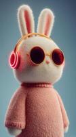 Cool bunny wearing sunglasses and headphones enjoys music in a modern and vibrant setting photo