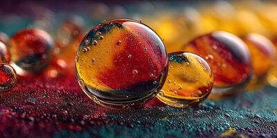 Textured droplets with vibrant colors create a mesmerizing visual display during a close-up exploration of abstract forms photo