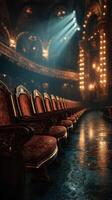 Luxurious theater interior showcasing ornate seating under warm theatrical lighting photo