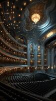 Elegant interior of a grand theater showcasing ornate architecture and lighting during a performance night photo