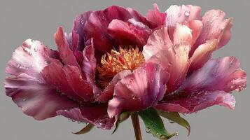Beautiful peony flower with raindrops showcasing intricate details in natural light photo